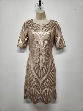 Gianni Bini Women's Rose Gold Sequin Swirls Cocktail Party Mini Dress, Size XS